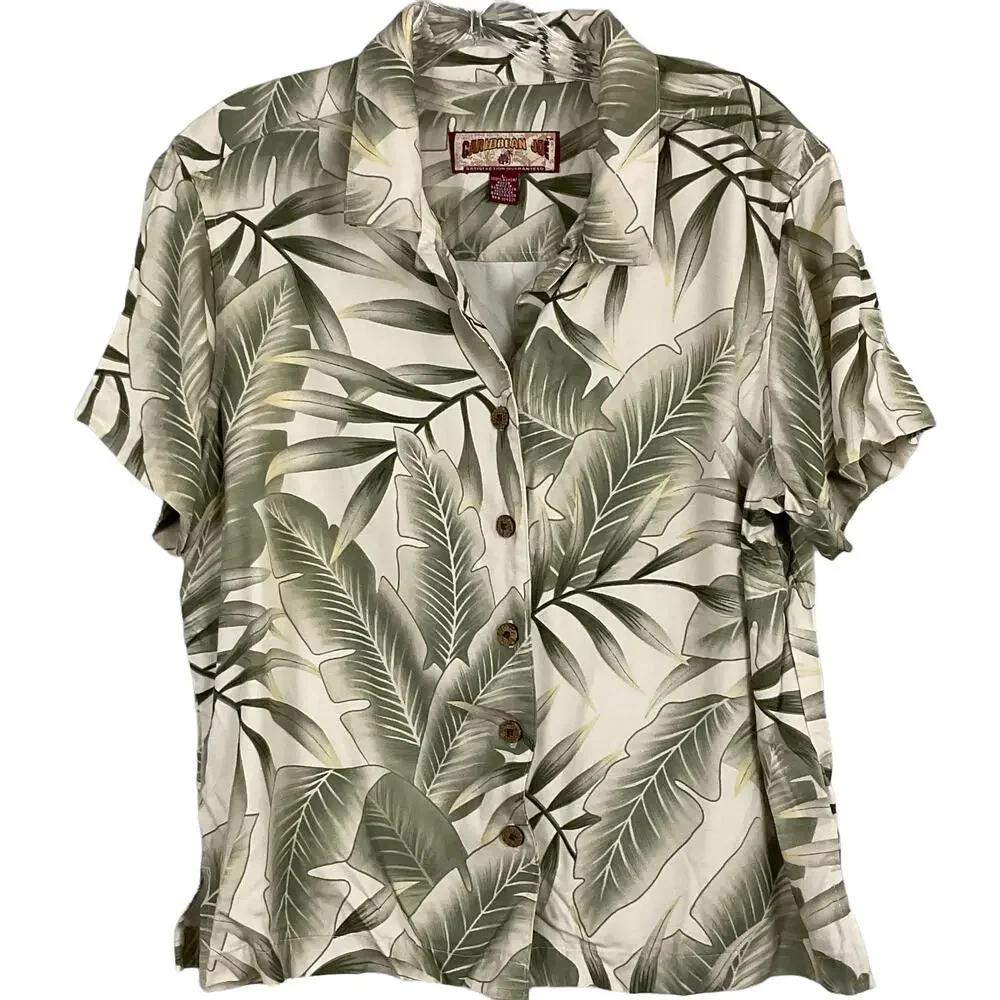 Caribbean Joe Maxi Dress Sheath Column Hawaiian Shirt Jacket Large Fern Tropical - Picture 5 of 15